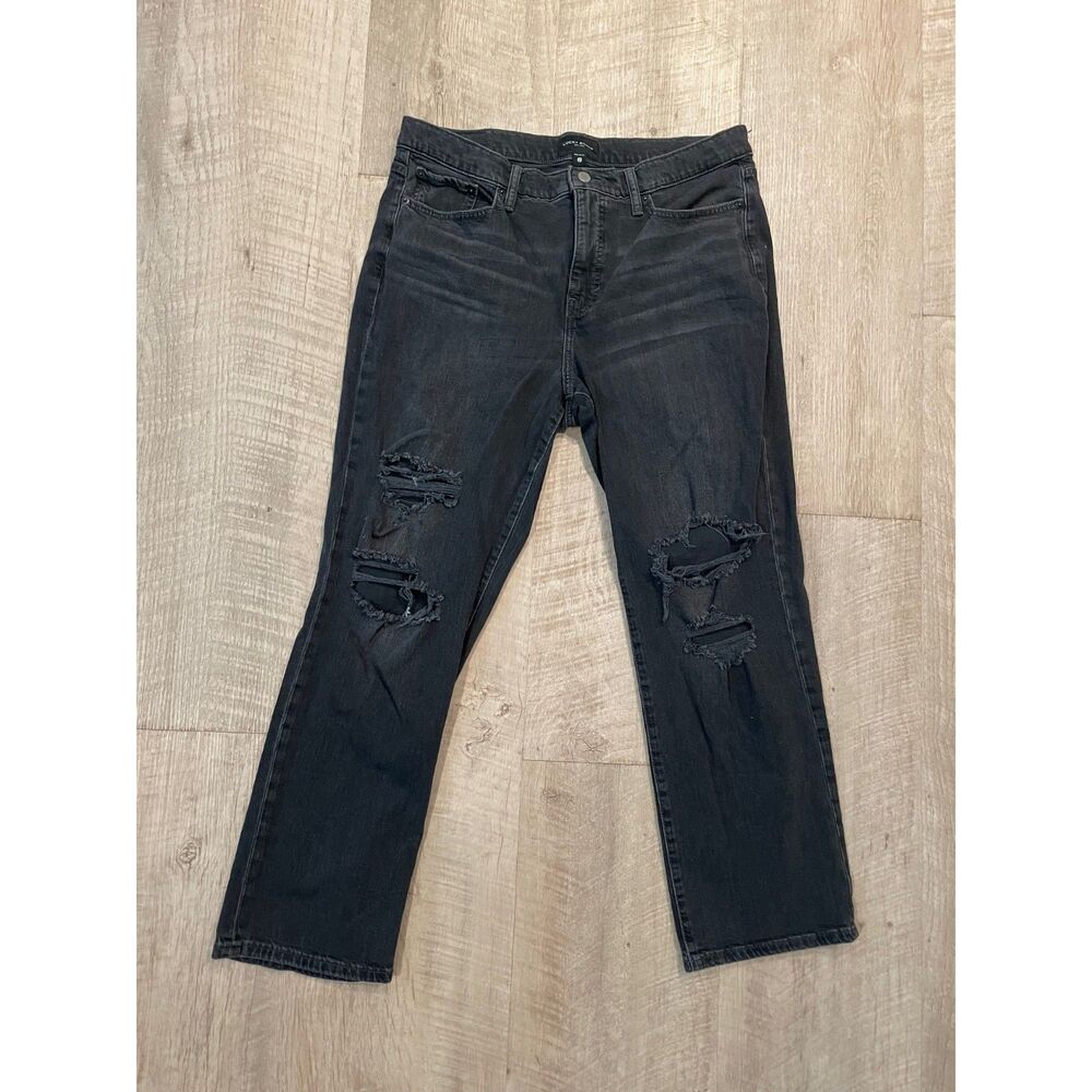 Lucky Brand Zoe high rise straight black distressed jeans, size 14/32